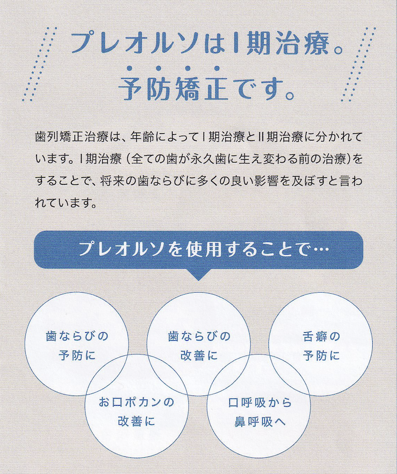 プレオルソはI期治療・予防矯正です